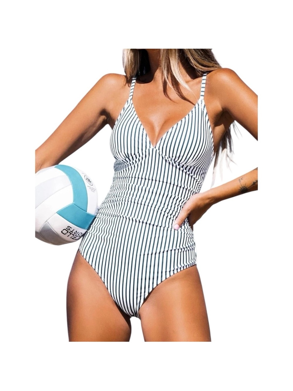 NWT CUPSHE Women's Shirring Design V-Neck Low Back One Piece Swimsuit M
